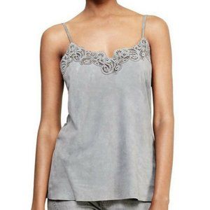 Ralph Lauren Grey Leather Suede Lace Cami Tank Top